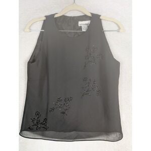After Dark Blouse Women's PS Black Beaded Floral Sleeveless Zip Back P1823